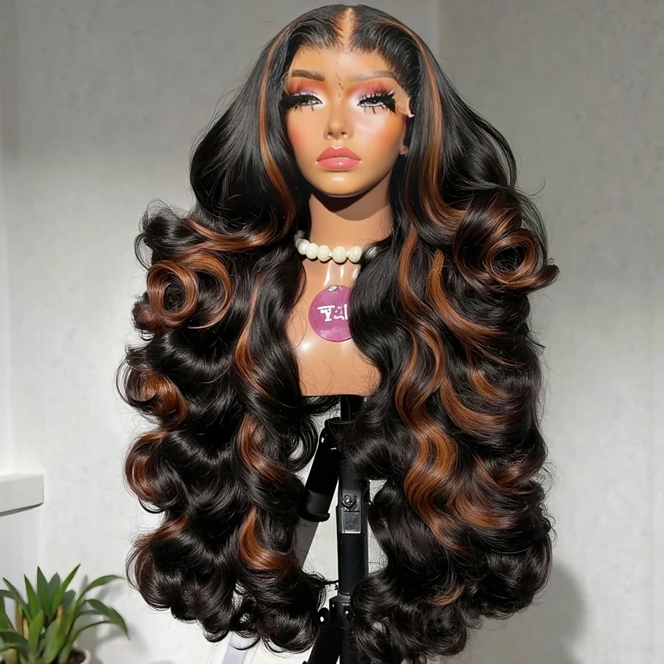 

Парик из натуральных волос Ombre Highlight Body Wave 13x4 HD Lace Front, цвет 1B/30 (черно-коричневый), с эффектом Loose Water Wave, 13x6 Lace Frontal Wigs, плотность 250%