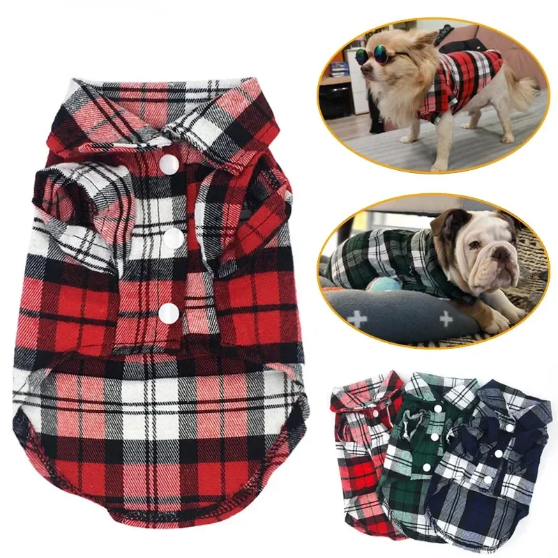 Camisas para perros, ropa a cuadros de estilo británico para perros pequeños, ropa de algodón para cachorros y gatos, chaleco para Bulldog Francés, Chihuahua de verano