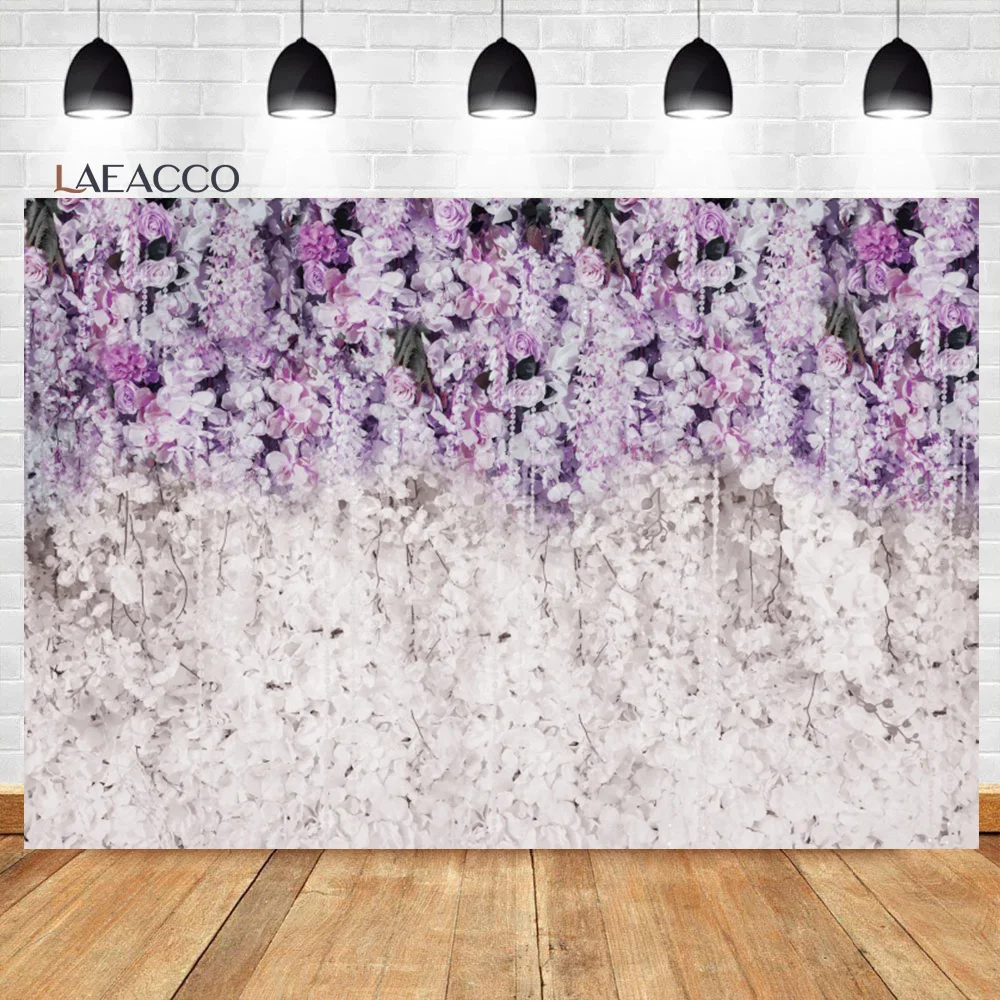 

Laeacco Bridal Shower Wedding Purple Floral Wall Backdrop 3D Flowers Girls Birthday Portrait Customized Photography Background