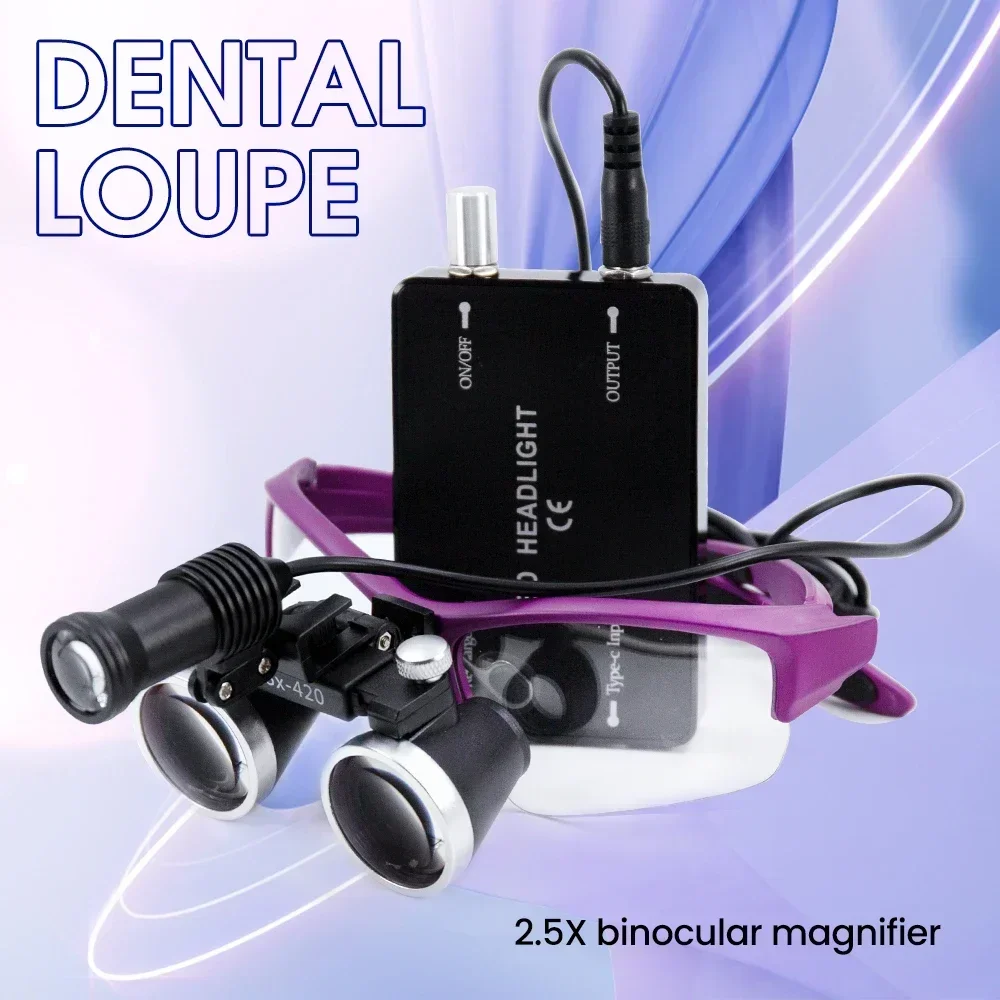 Cirurgia binocular Magnifier com farol LED brilhante, Lupa dental, Operação Médica Essencial, 2.5X-420 Ampliação