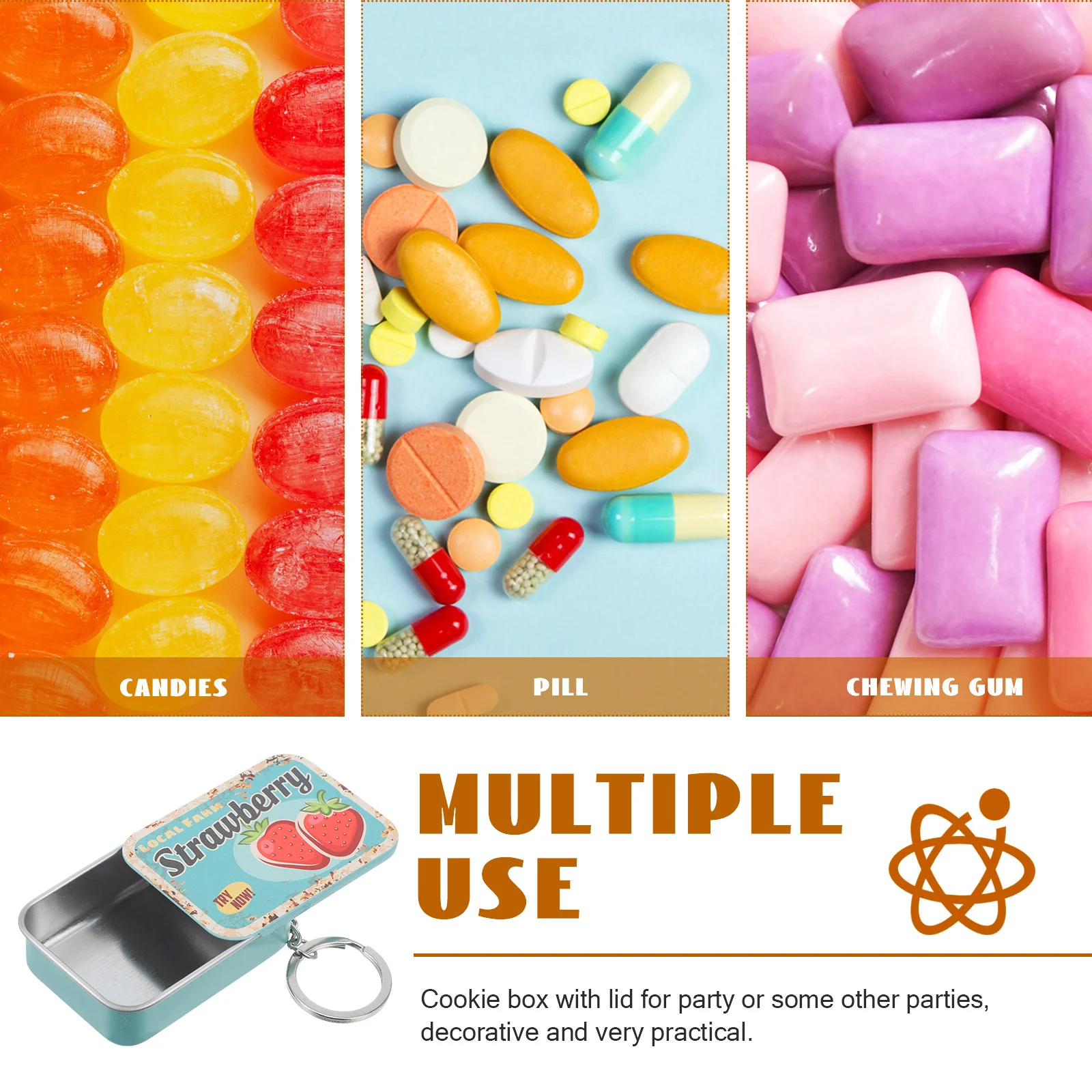 

6Pcs Candy Tinplate Boxes Small Cookie Tins Sliding Lid Containers Portable Storage for Sweets Party Gifts Camping Hiking