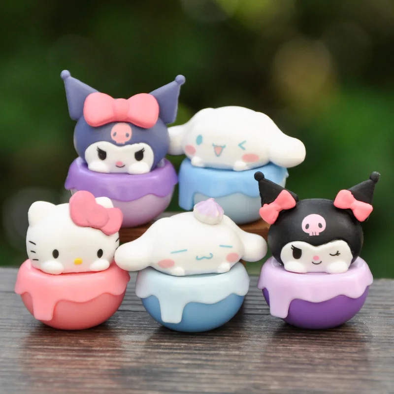 5Pcs/Set Sanrio Anime Cute Hello Kitty Kuromi Ice Cream Beans Cinnamoroll Model Doll Creative Desktop Ornament Figurine Toy Gift