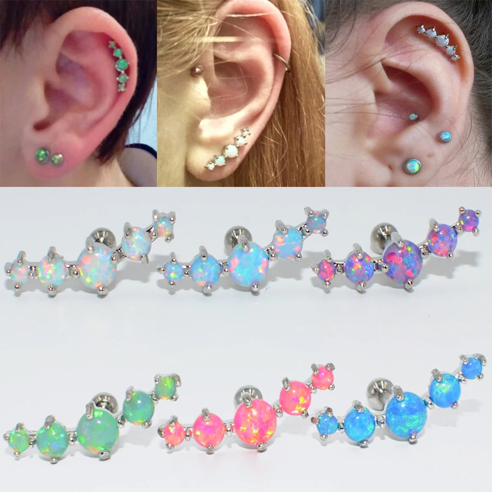 1PC 16g Stainless Steel Hot sale Opal Prong set Ear Tragus Cartilage Helix Earring Lobe Stud Piercing Body Jewelry
