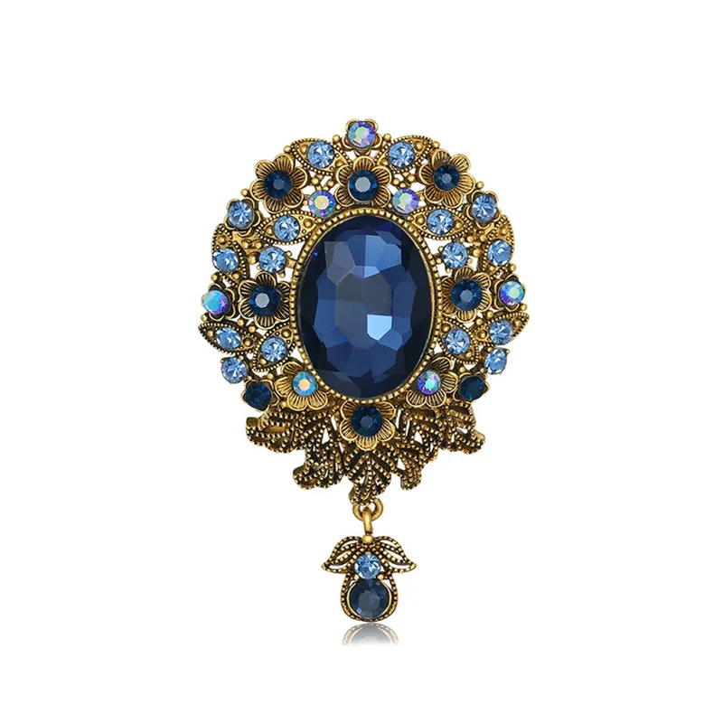 ABLQ Crystal Flower Brooch Pins Women Flower Broches Elegant Badge Jewelry Fashion Wedding Party Brooch Party Gifts Blue