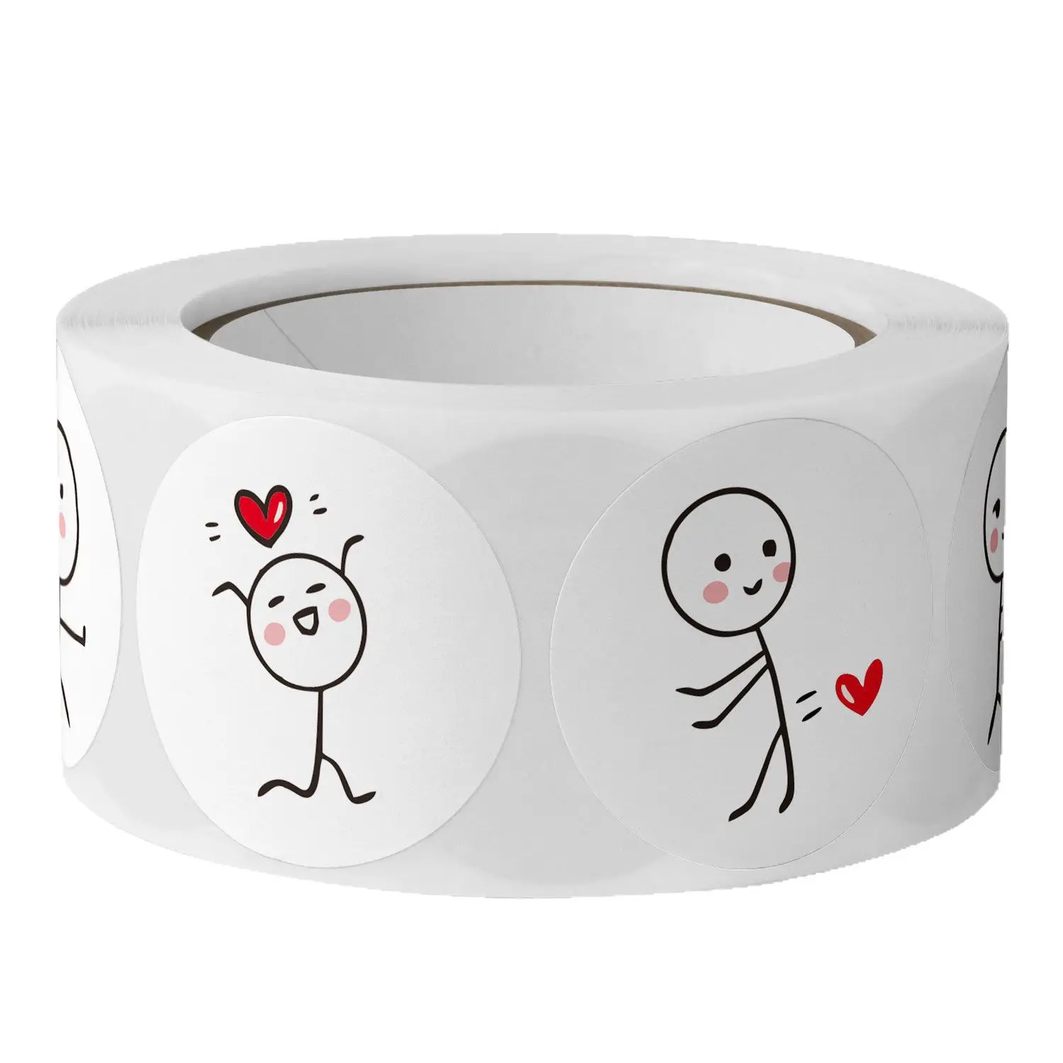 500Pcs Roll Cute Stick Figure Love Heart Stickers, Round Self Adhesive Label Stickers Gift Packaging Envelope Stationery Decor view 4