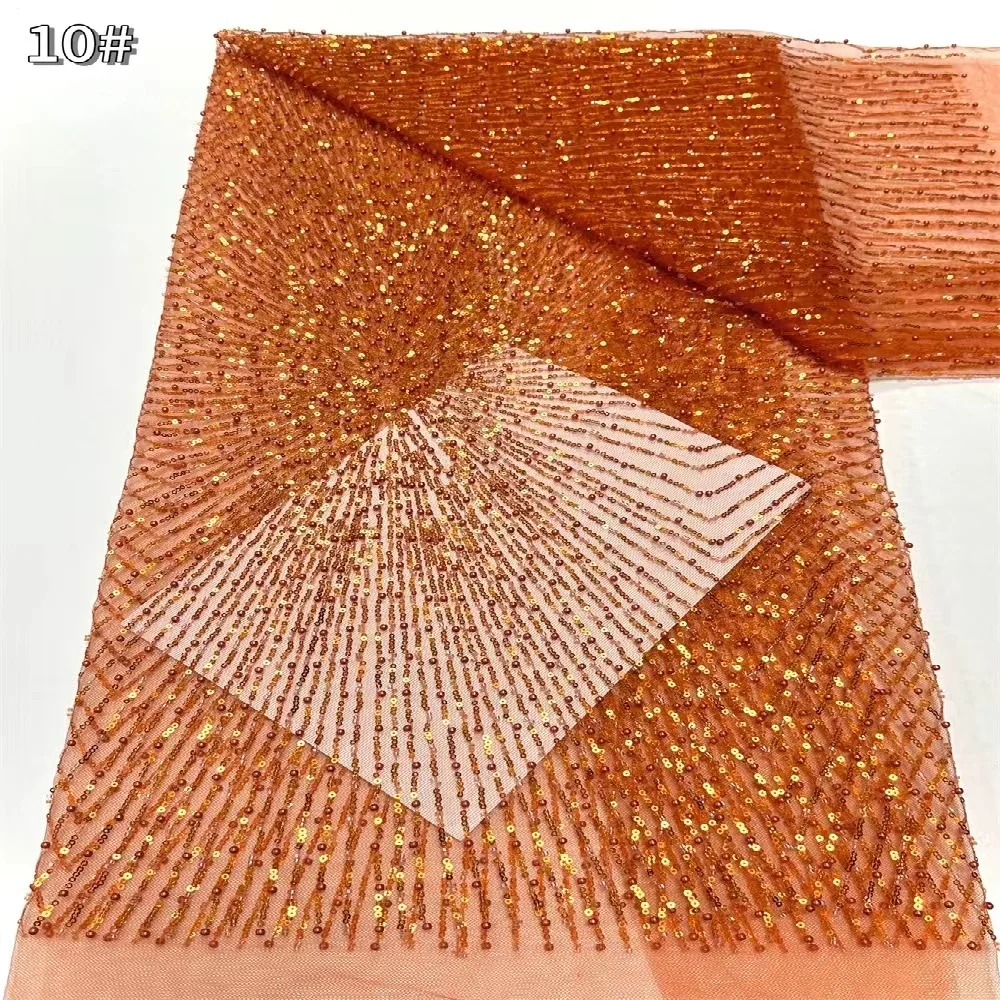 

African Sequins Beads Lace Fabric 2026 Premium Quality Bright Nigerian Sequined Lace Fabric Wedding Gown Sewing Material 5 Yards