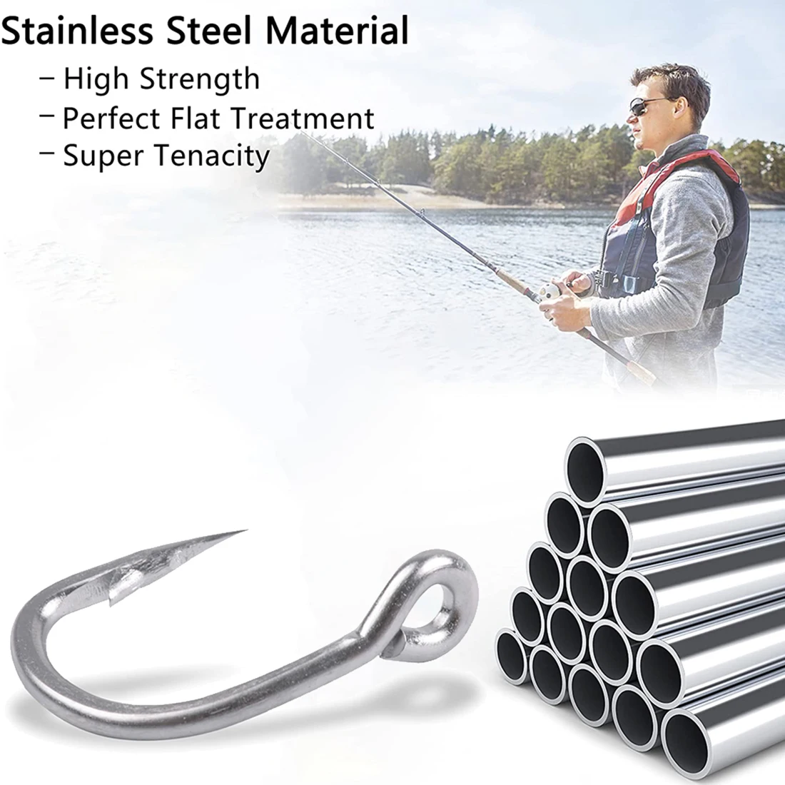 50PCS 3X Saltwater Circle Hooks Live Bait Fishing Hooks Super Stainless Steel Big Game Fish Hooks for Tuna Fishing 2/0-12/0