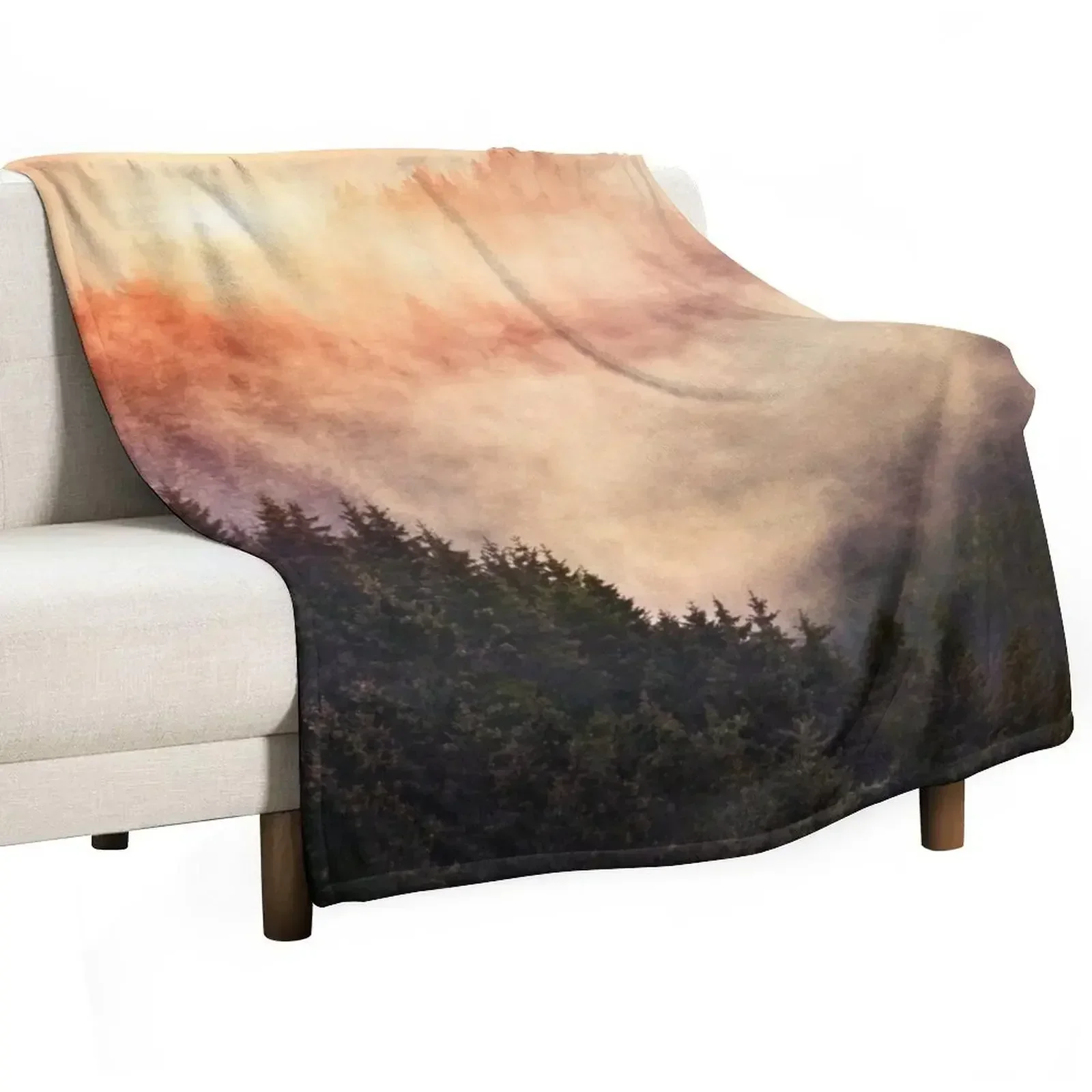 In My Other World // Sunrise In A Romantic Misty Foggy Autumn Fairytale Wilderness Forest With Trees Covered In Fo Throw Blanket