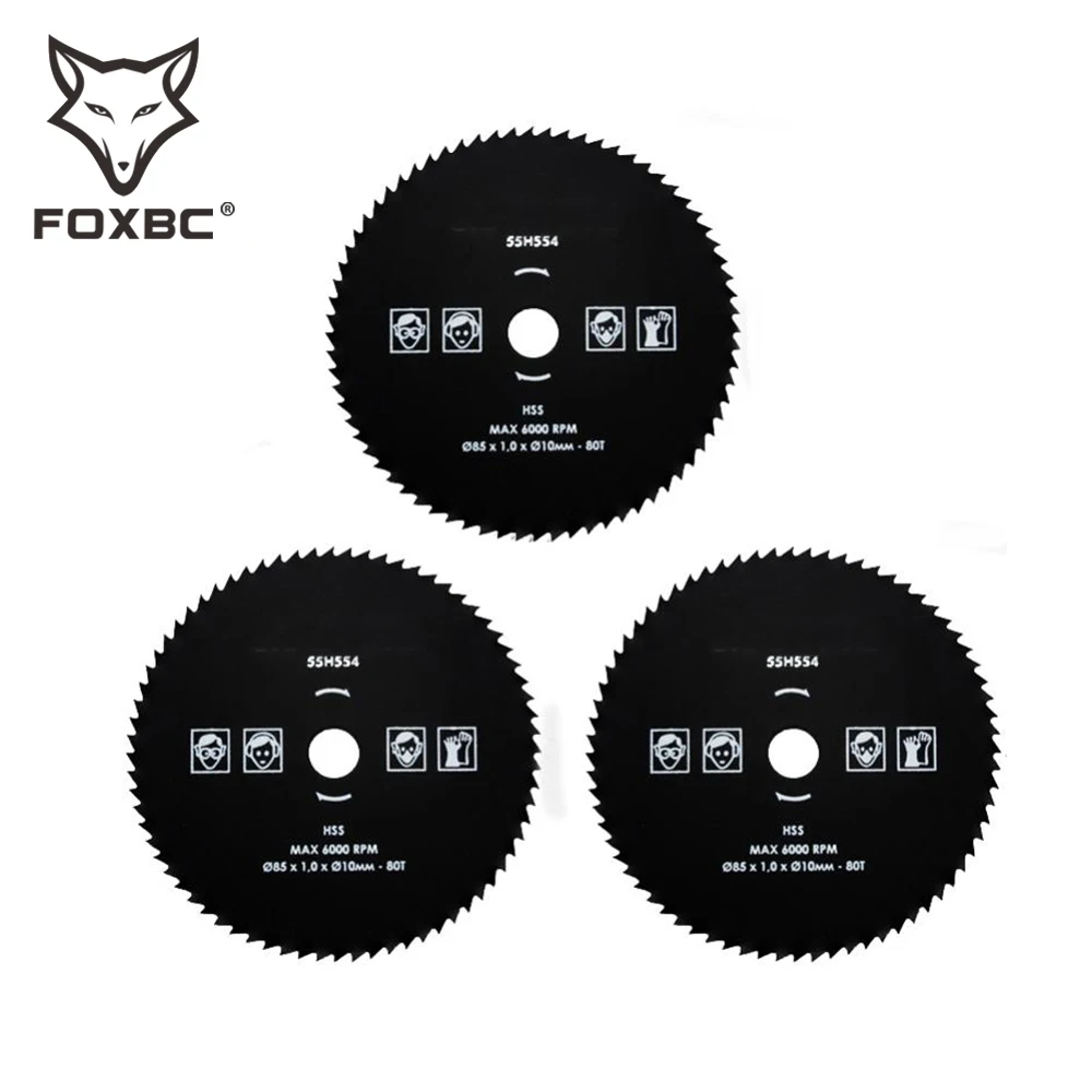 FOXBC-hojas de sierra Circular para corte de madera y Metal, herramienta rotativa, 85mm, 80T, 3 unidades