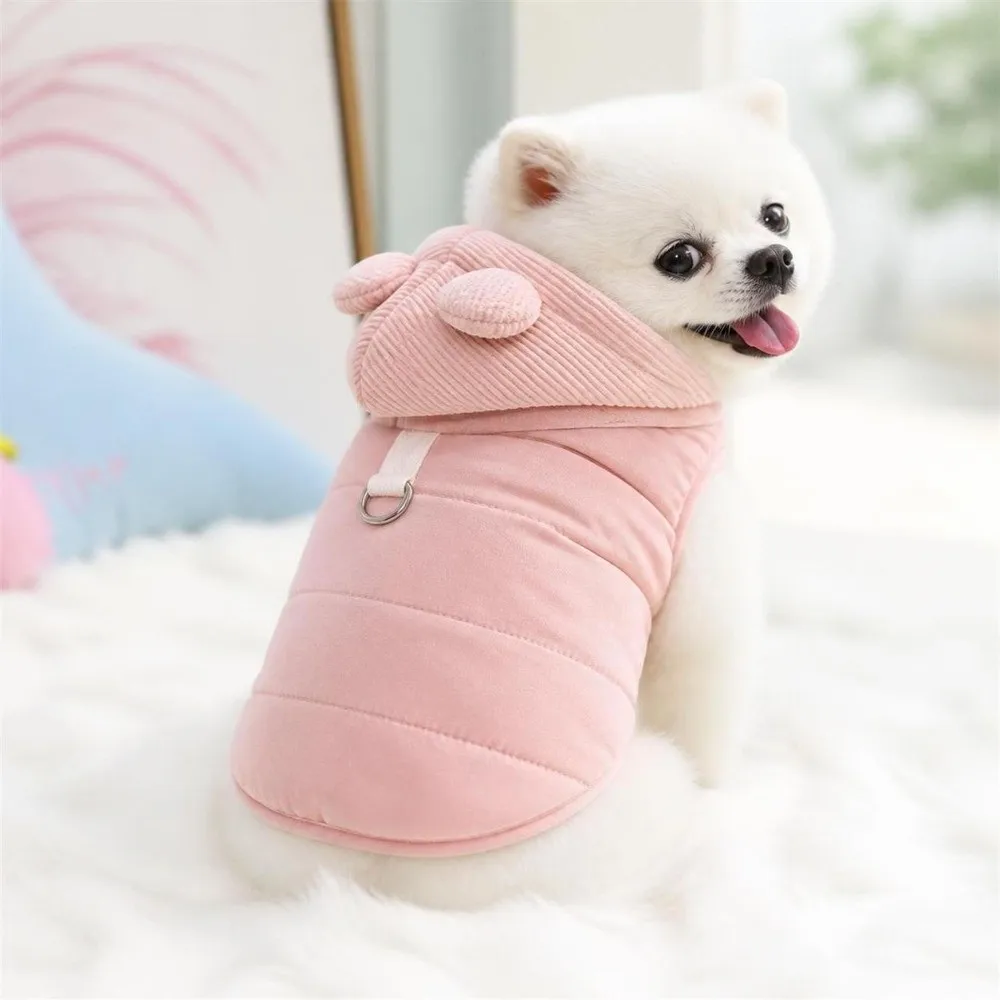 Modische Winter-Hundekleidung, winddichte, verdickte Hunde-Wanderjacke mit niedlichem Hut, Hundeweste für kleine und mittelgroße Hunde. – Detail 9
