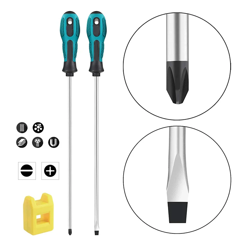 PENGGONG 2Pcs 12 Inch Long Slotted and Phillips Screwdriver Set Magnetic Screwdriver with Rubber Handle