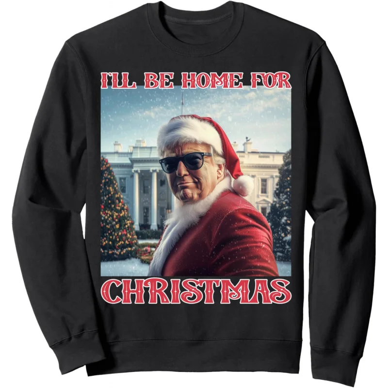 Christmas Trump Christmas Dress Up Santa Claus Selfie White House Black Long Sleeve Sweatshirt