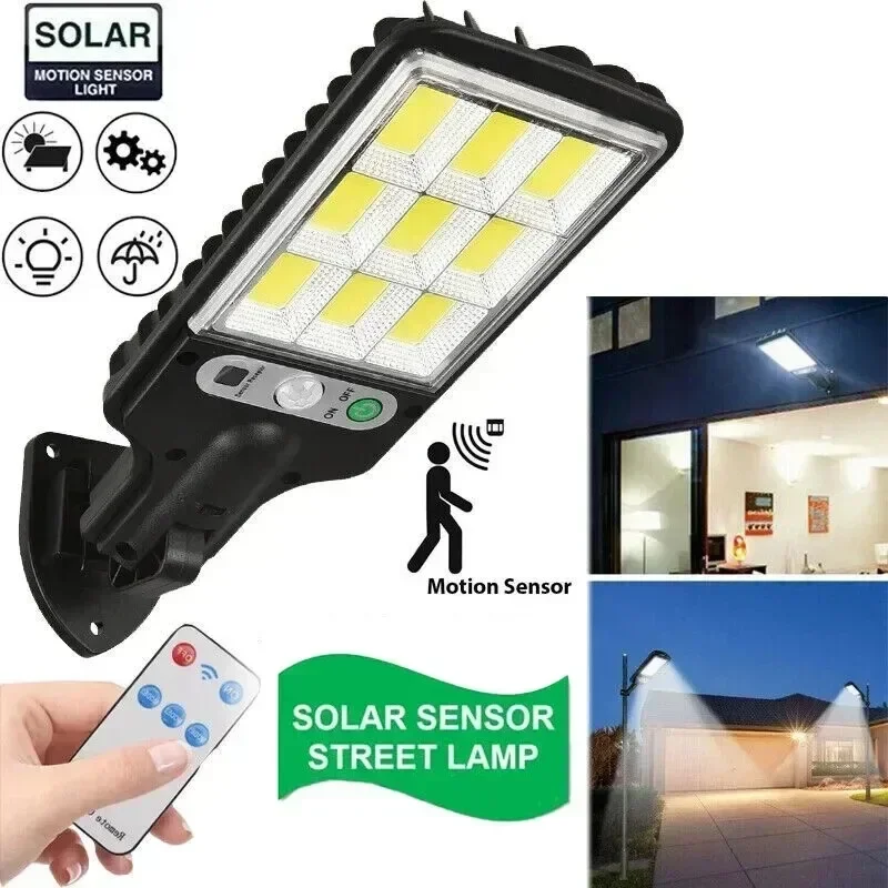 108 COB Sensor Street Lamp 3 Light Modes Outdoor Waterproof Security Solar Lamps for Garden Patio Path Remote Control Light