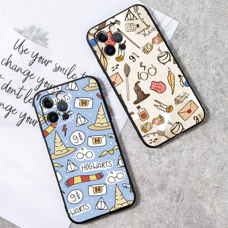 Cartoon H-Harry Potters Apple iPhone 15 14 13 12 11 X XS XR 8 7 6 6S Pro Plus Max Mini Black Soft Phone Case