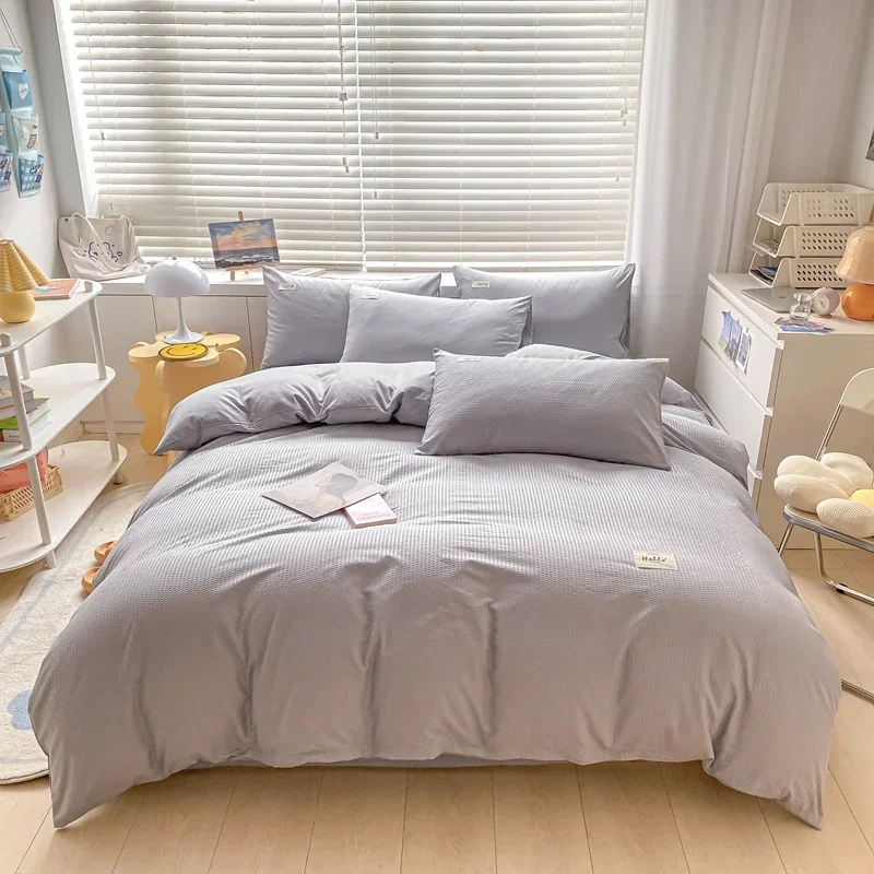 150/180/200CM Light Grey Brushed Bed Sheet Duvet Cover Pillowcase Four-piece Spring Autumn Bedding Set M048-5