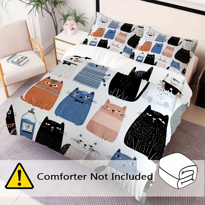 3D Printed Duvet Cover Set Vintage Style Cute Cartoon Cat Soft Bedding Set Single Twin Queen King Size For Kids Adult Home Decor