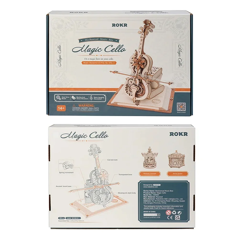 Imagem -06 - Caixa de Música Mecânica para Meninas Quebra-cabeça 3d Violoncelo Mágico Tronco Móvel Brinquedos Criativos Engraçados Amk63