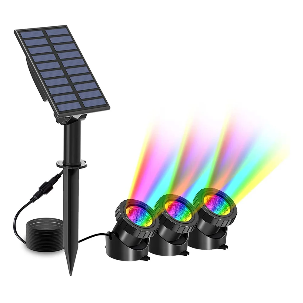 Outdoor RGB Color Solar Spot Light Adjustable Head Angle Underwater Security Lamp Auto On/Off for Lawn Fish Tank Pool Party