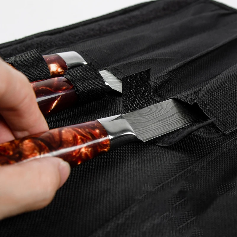 Black Chef Knife Roll Bag 5 Pockets Carry Case Portable Oxford Kitchen Cooking Knives Storage Bags Durable Knife Carrying Punch