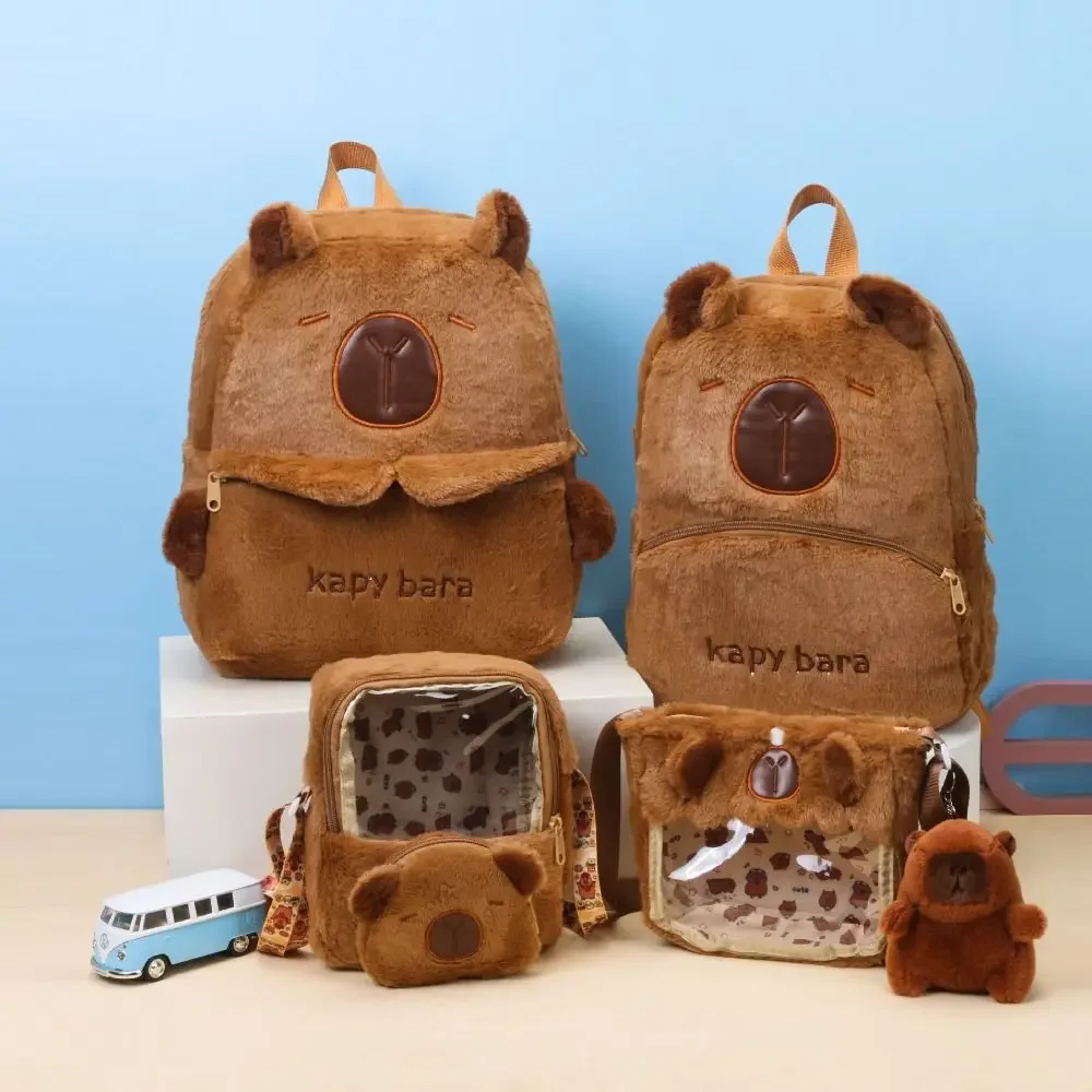 Mochila De felpa de animales Capybara, bolso de hombro de muñeca de felpa, bolso de hombro de dibujos animados, bolso escolar de estudiantes con cremallera de gran capacidad