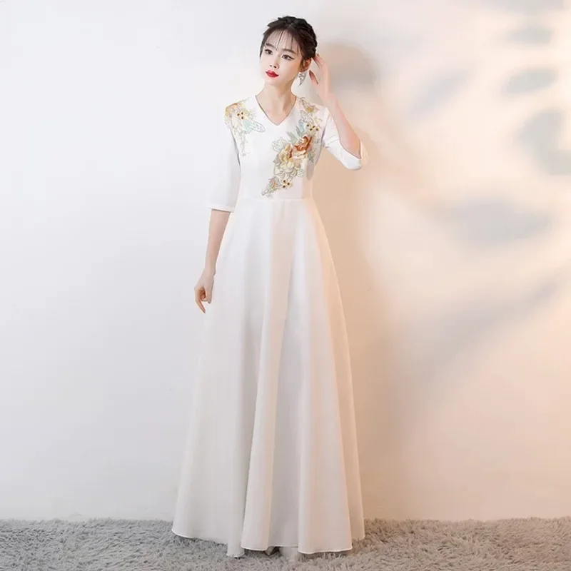 Hot selling No. 47 evening dress etiquette cheongsam long ladies party toast dress high-end host dress