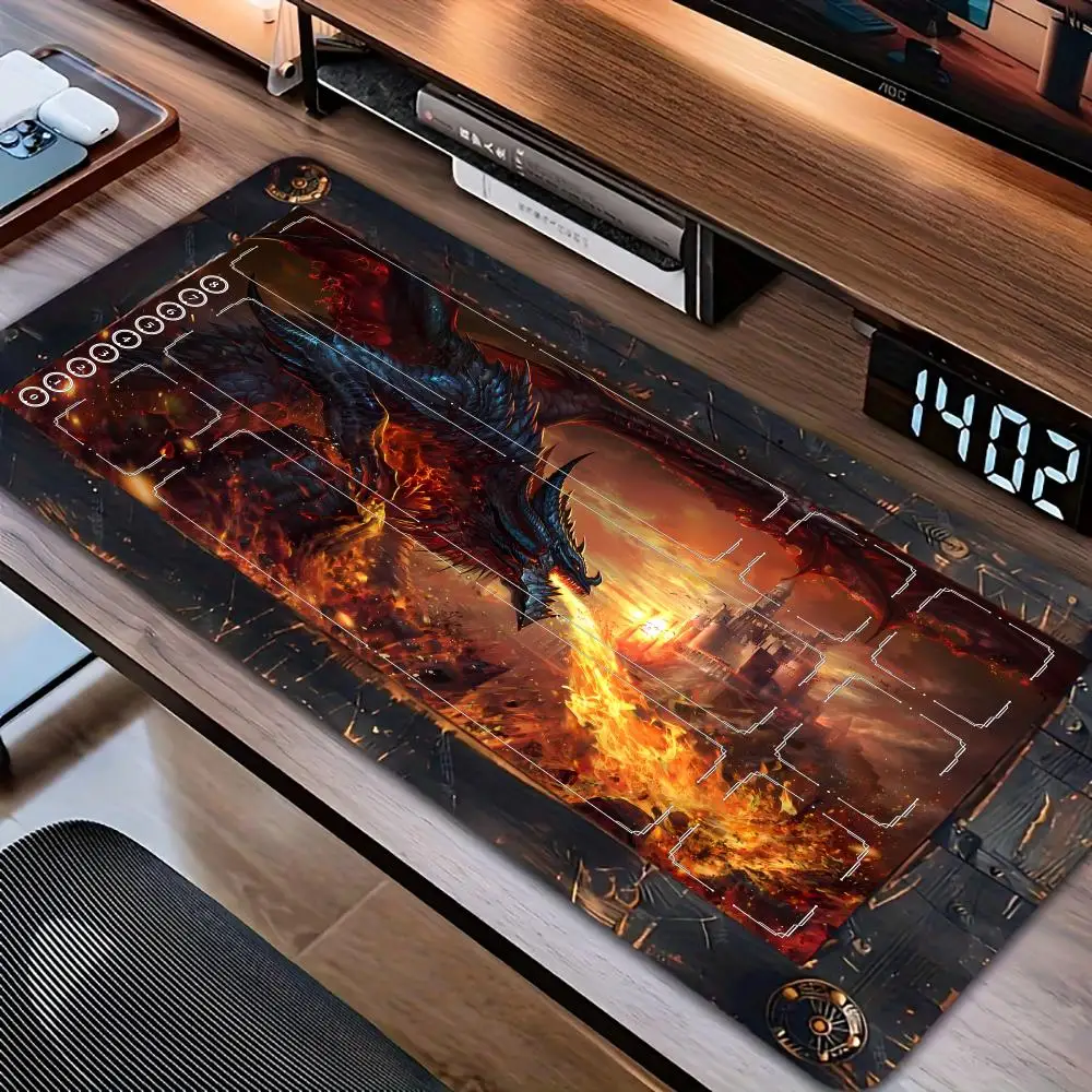 Tapis de jeu Magic The Gathering Blazing Black Fire Dragon avec zone antidérapante, bords cousus durables, tapis de souris, tapis de bureau