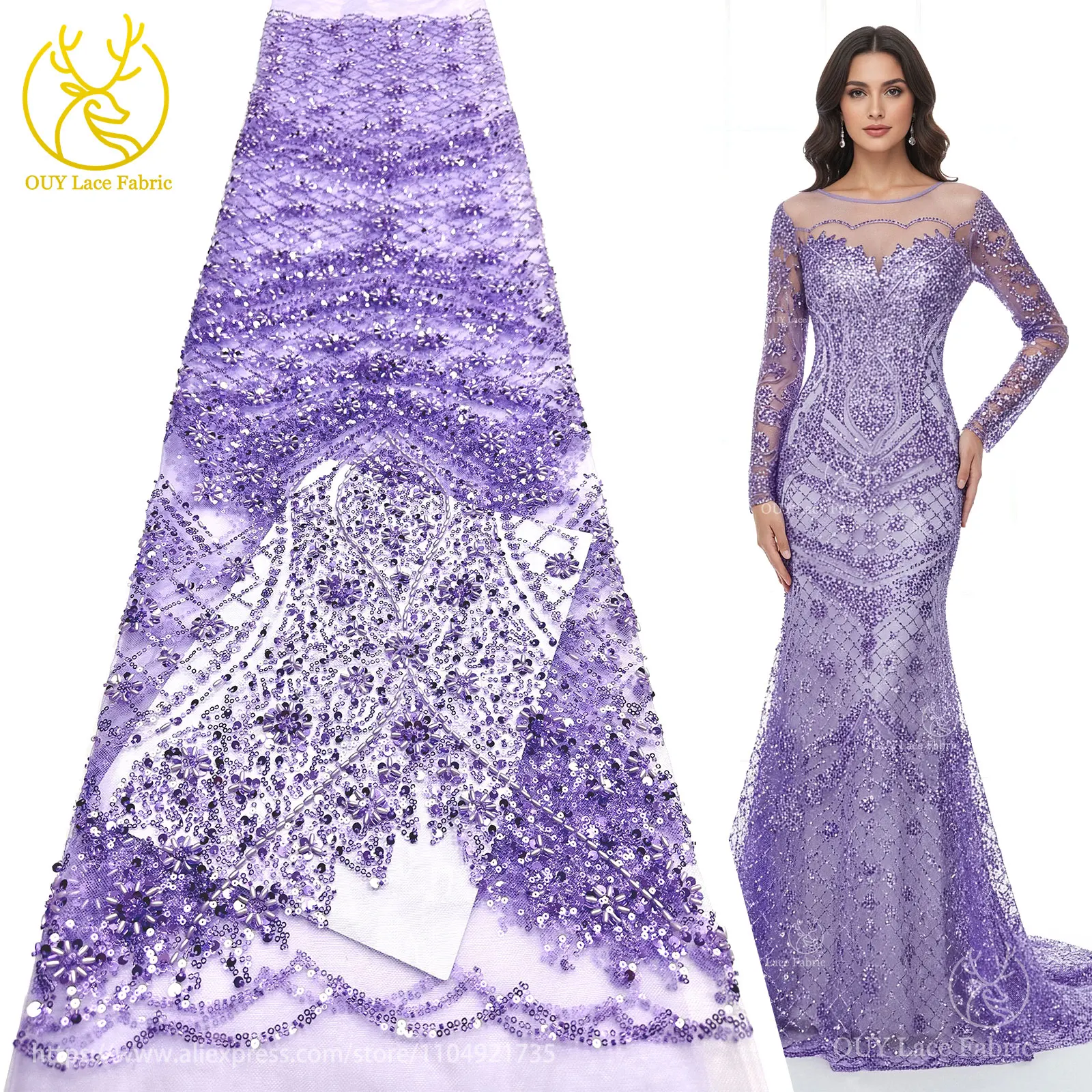 

Latest African Beaded Large Bubble Mesh Lace Fabric 2026 Fashion French Sequined Lace Fabric Party Wedding Dress Material