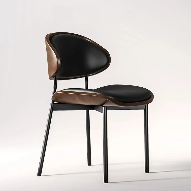 

Modern minimalist solid wood curved, leather chair