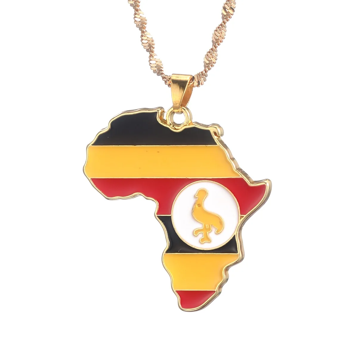 Uganda Map  Flag Pendant Necklace Gold Color Jewelry Ugandan Maps