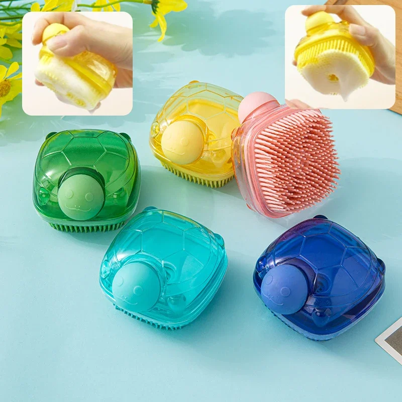 Silicone Soft Exfoliating Body Bath Shower Scrubber Loofah Brush Refillable Bath Brush Easy Foaming Massage Brush Bathroom Tools