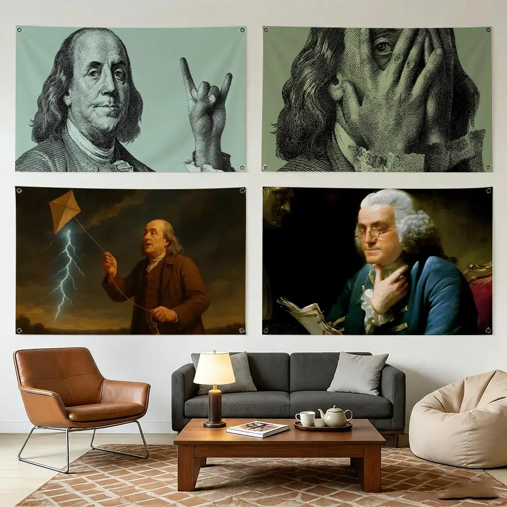 B-benjamin F-Franklin Fashion Flags Wall Hanging Outdoor Garage Room Decorative Fashion Gift Background
