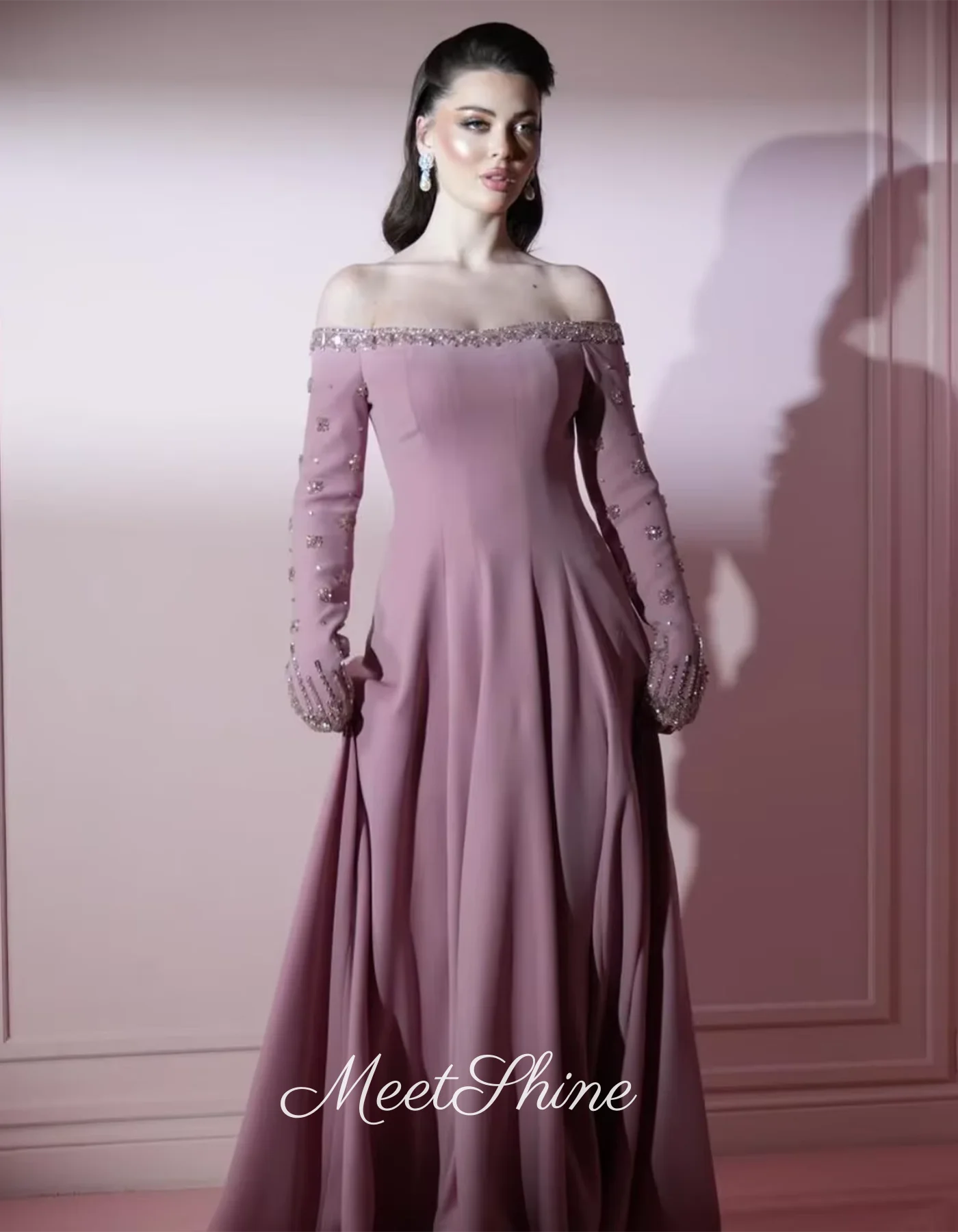 Crystal Pink  Evening Dress Off Shoulder Prom Dress for Woman Princess Formal Wedding Dress Customized Vestidos De Gala 2025