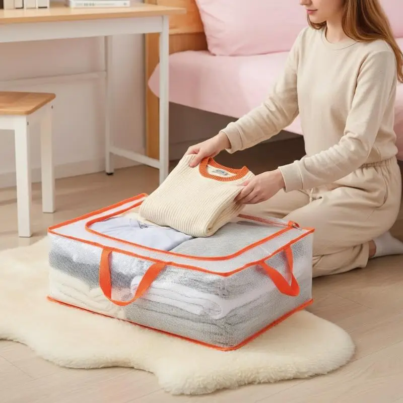 Organisateur pratique pour la maison avec fermeture éclair pour les couvertures et les édredons, sac de grande capacité
