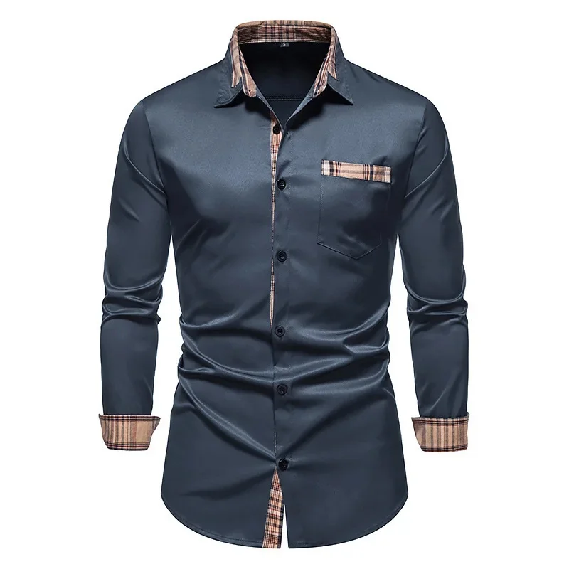 ชายเสื้ออย่างเป็นทางการเสื้อ SLIM FIT แขนยาวธุรกิจสํานักงานอย่างเป็นทางการเสื้อกระเป๋าเสื้อผู้ชายใหม่ Multicolor XS-6XL