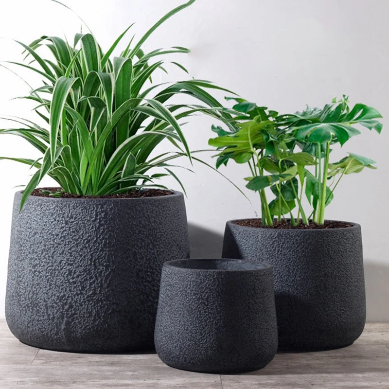 Large Black Ceramic Orchid Planter Fiberglass Planter Pot for Garden and Home Bulk Plant