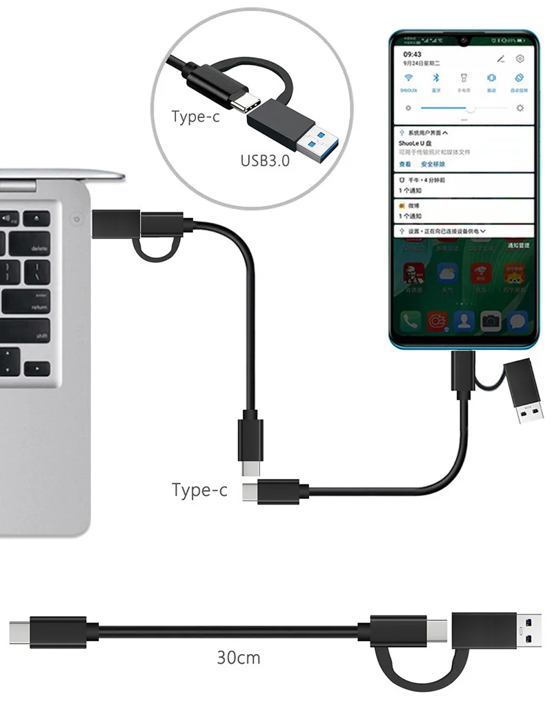 2 IN 1 USB 3.0 A Type C 3.1 5A Fast Charge OTG 5Gbps Data Transmission Cable For Mobile Phone SSD HDD Hard Drive Enclosure pc