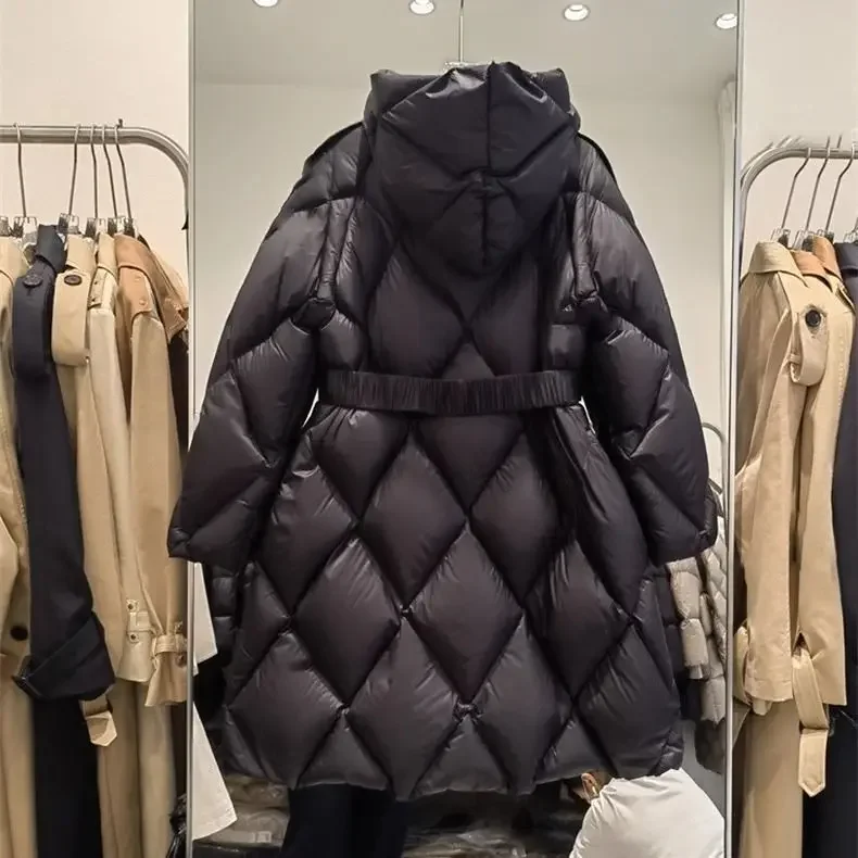 Nero inverno nuovo piumino di cotone oversize con cappuccio di media lunghezza da donna parka larghi e caldi