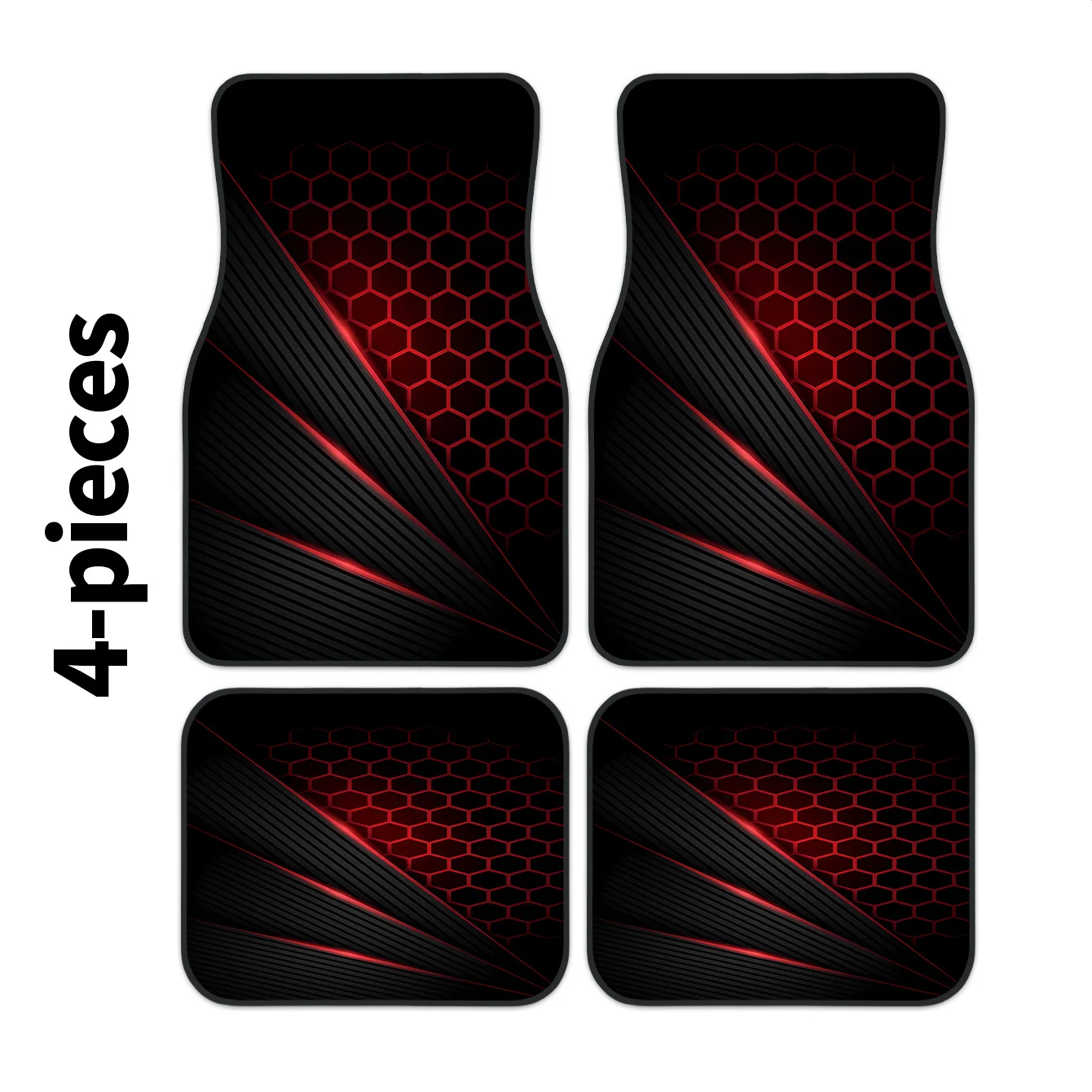 4pcs Red And Black Geometric Line Pattern Trendy Car Floor Mats | Durable, Easy To Clean, Suitable For All Car Models, Polyester