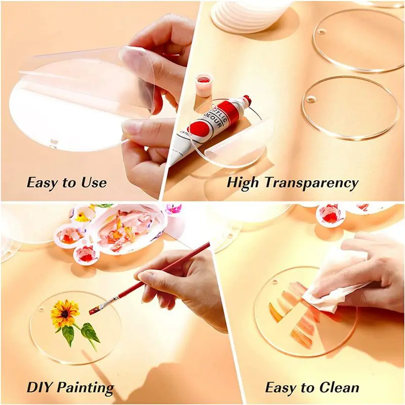 AB11 60Pcs 2 Inch Clear Acrylic Blanks Disc with Hole, Round Acrylic Sheet for DIY Crafts, Blank Magnets Coasters Christmas
