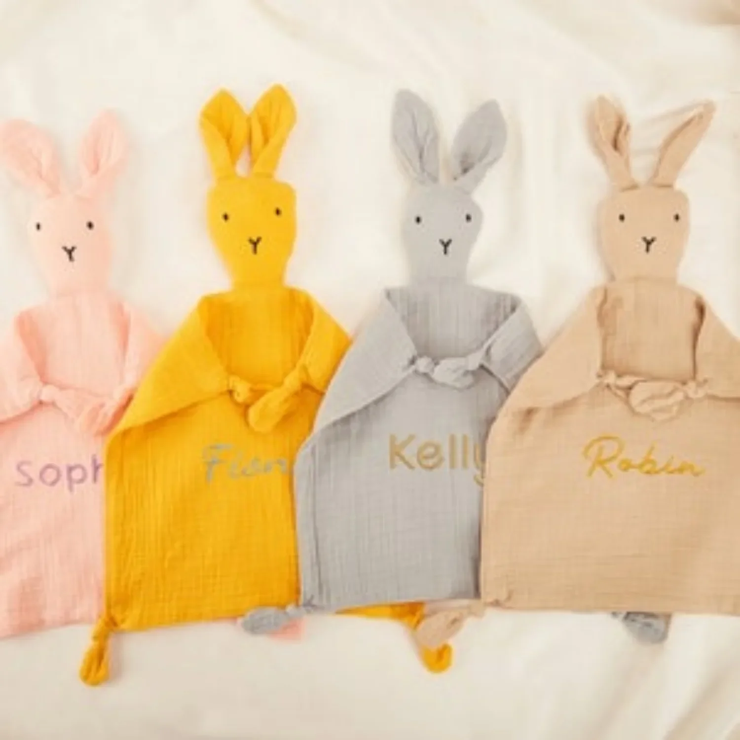 Double Gauze Cotton Swaddle Baby Comforter,Custom Rabbit Baby Comforter,Personalized Embroidered Baby Shower Towel,Baby Blanket