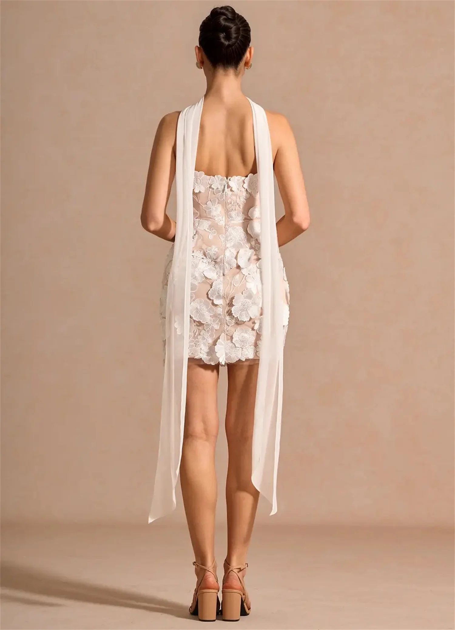 ED Flowers Evening Dress Women Sexy American Style White Lace Formal Events Party Customized New Collection Latest Luxury