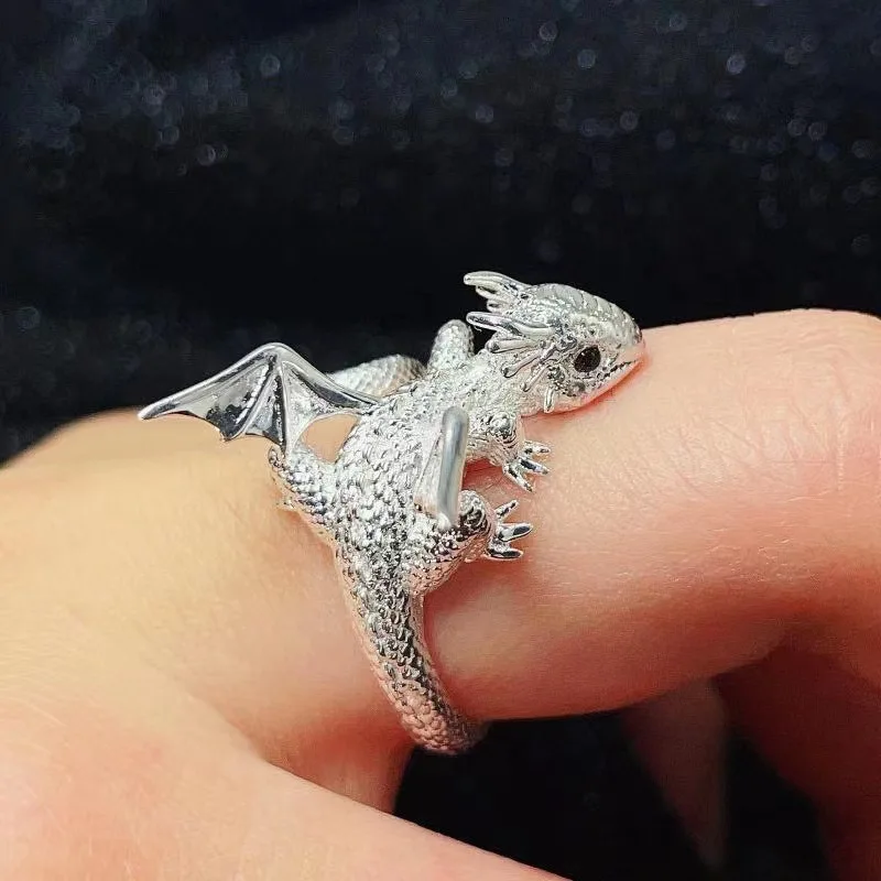 New Punk Funny Flying Dragon Ring for Women Men Childlike Cartoon Cute Kpop Girl Index Finger Opening ring for Close Friend Kids