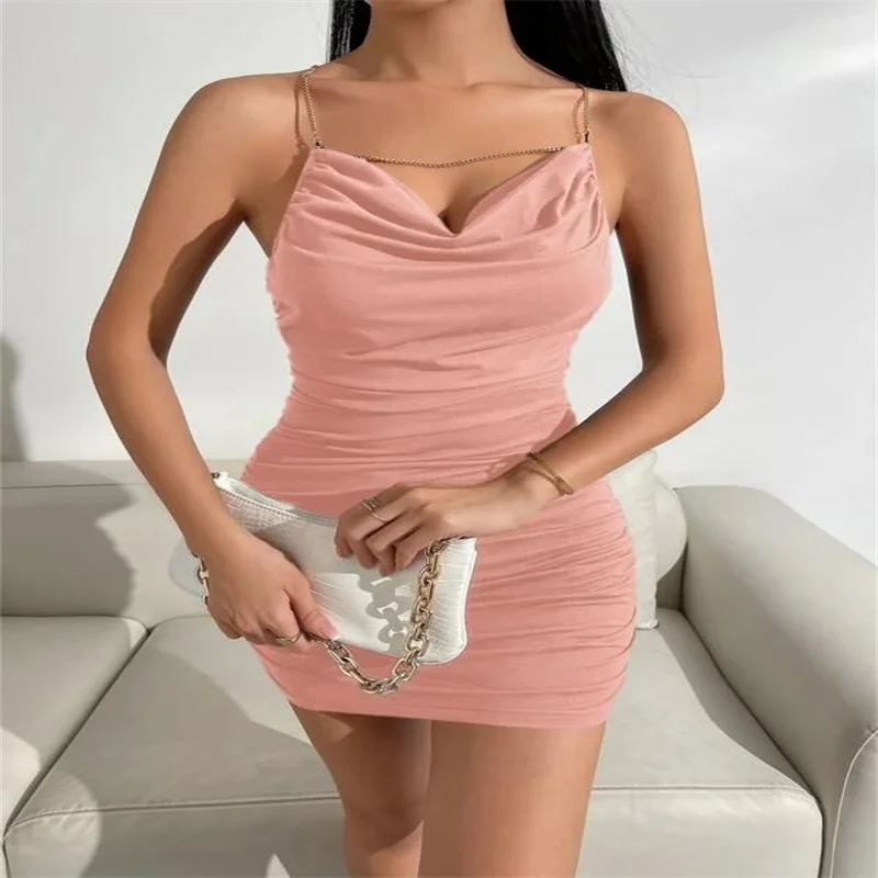 

Europe and the United States in the spring and summer 2024 new women's draped neckline details cross halter top dress