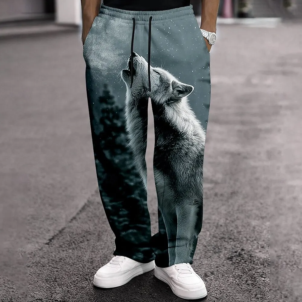 

Men's Animal Wolf Sweatpants Trousers Casual Pants Mid Waist Retro Outdoor Workout Elastic Drawstring Waist Straight Leg Pants