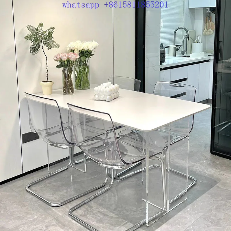 

"Fuyun" table, selected acrylic transparent table legs, with rock slab, stable structure, strong and durable dining table set