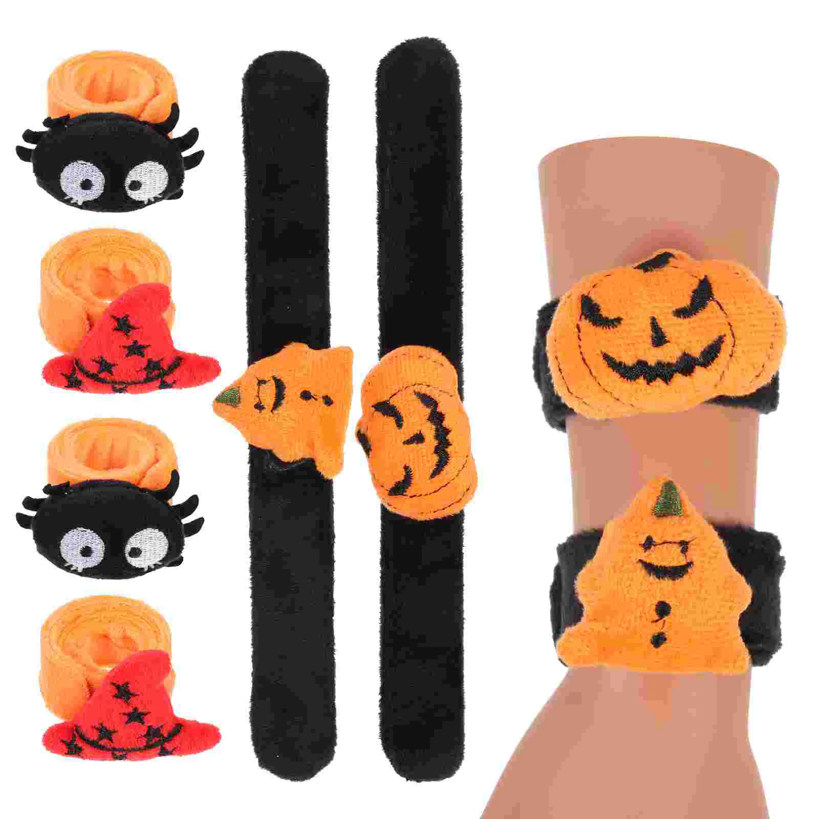 

8 Pcs Papa Circle Halloween Ring Child Children’s Toys Spider Plush Wristbands Slap Bracelet Alloy Festival Themed Bracelets