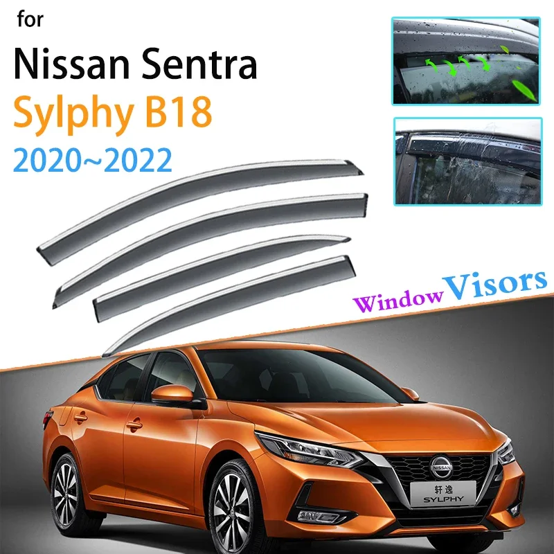 4x Windows Visors for Nissan Sentra Sylphy B18 8th Gen 2020 2021 2022 Deflector Awning Sun Rain Winshield Guard Car Accessories