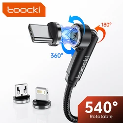 Toocki 540 Rotate Magnetic Cable 3A Fast Charging Micro USB Type C Cable For iPhone 14 Xiaomi Samsung S23 Magnet USB Phone Cable