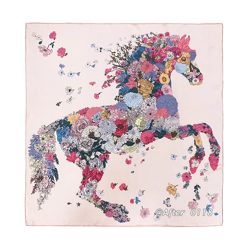 100% Twill Silk Scarf 14MM Floral Horse 90 Silk Real Silk Scarf Shawl Neckerchief