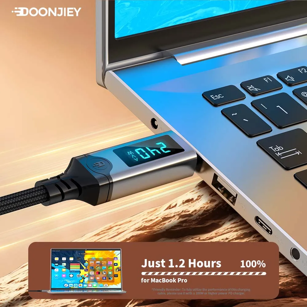 DOONJIEY 240W USB 5 Cable Type C Fast Charging Cord 80Gbps Data Transfer 16K60Hz With LED Display for Thunderbolt5/4 Monitor